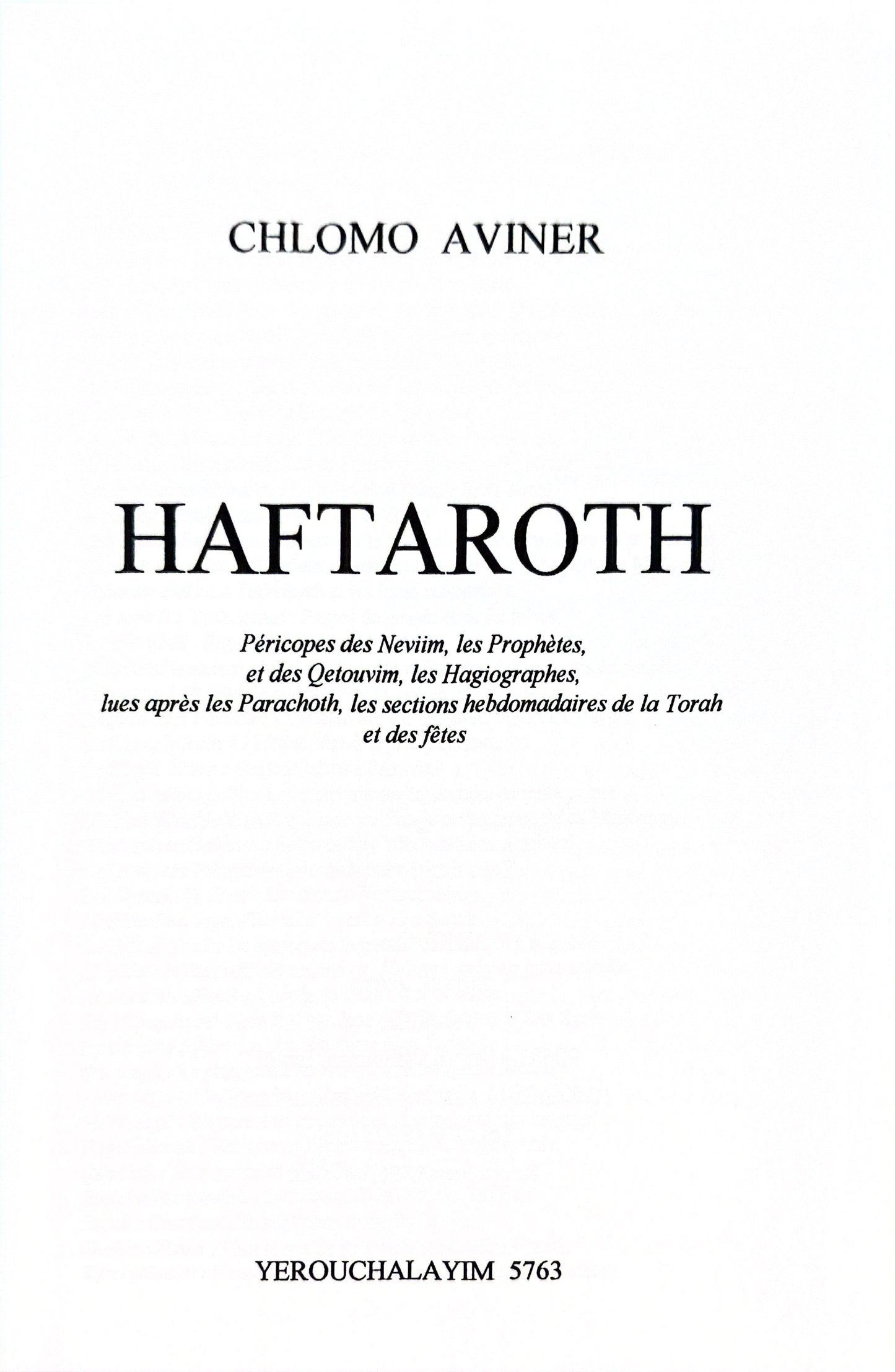 Haftaroth - pensée juive sur la Haftarah